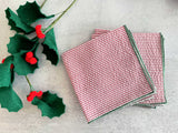 Holiday Seersucker Red and Green, set of four - Festive Table Napkins, Holiday Cloth Linens, Reusable Dinner Towels
