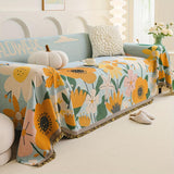 Boho Chic Double-sided Chenille Sofa Cover with Tassels - All-Season - Bohemian Couch Protector, Tassel Sofa Throw, Reversible Chenille Cover