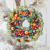 Harvest Fruit Wreath Ornament, Handcrafted Christmas Decor, Wooden Holiday Keepsake