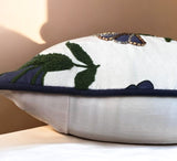 Embroidered Blue Floral Boho Accent Pillow – artisan detail, vibrant color, modern décor