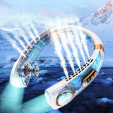Hands-Free Neck Fan with Light - Bladeless Cooling, Rechargeable 5200mAh Battery, 5-Speed Airflow