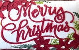 Vintage Poinsettia Christmas Embroidered Pillow – festive decor, artisan-made, cotton