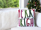Merry & Bright Holiday Embroidered Pillow – festive décor, artisan-crafted, cotton