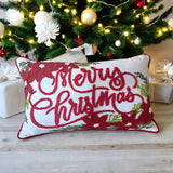Vintage Poinsettia Christmas Embroidered Pillow – festive decor, artisan-made, cotton