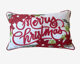 Vintage Poinsettia Christmas Embroidered Pillow – festive decor, artisan-made, cotton