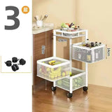 Stackable Metal Rotating Basket Rack with Wheels - rotating storage rack, kitchen organizer cart, stackable basket shelf