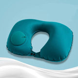 Inflatable Travel Neck Pillow for Airplane and Car Rest - Quick Inflate Valve, Compact Carry Pocket, Adjustable Firmness
