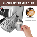 Wirsh Home Barista Plus 20 Bar Espresso Machine – Stainless Steel Coffee Maker with Steam Wand, Touch Screen Control, Precision Pressure Gauge-espresso maker, steam wand, pressure control
