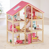 Tiny Land® Sweetwood Love Wooden Dollhouse Playset (Without Dolls) – imaginative play, 3-level house, wooden furniture