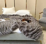 Luxury Faux Rabbit Fur Blanket, Soft Winter Throw, Plush Home Blanket