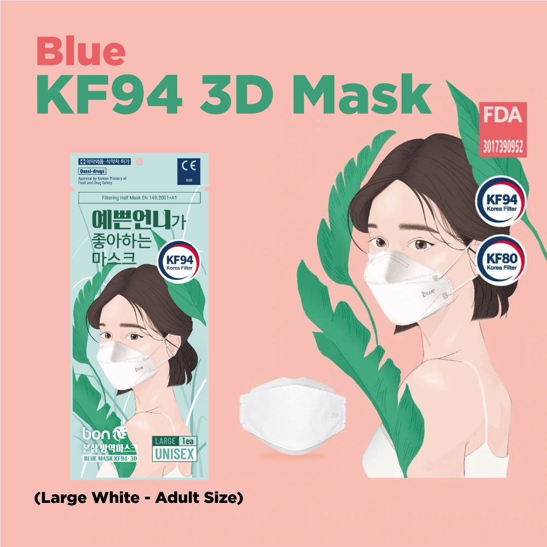 Special Blue KF94 3D Mask (Large White - Adult Size) - 200pcs Special * + Free Shipping