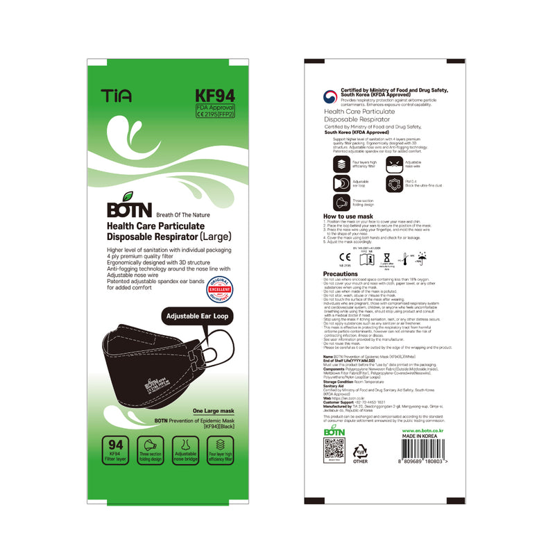 BOTN KF94 Large / Black - 100pcs - Be Healthy
