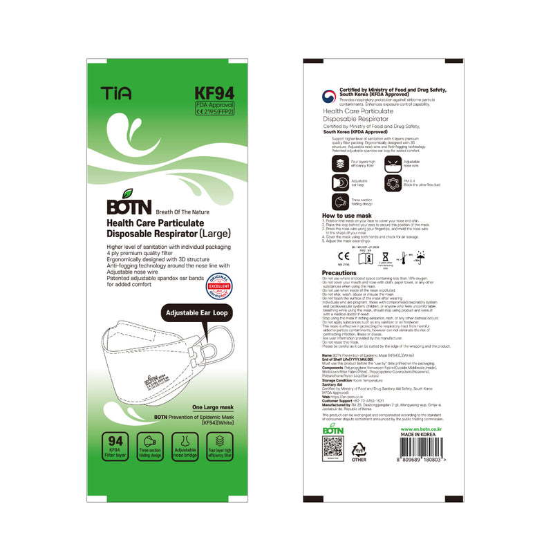 BOTN KF94 Mask Large / White - 1pc - Be Healthy