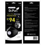 Dr.Puri KF94 Mask Large Black - Adjustable Ear Loops