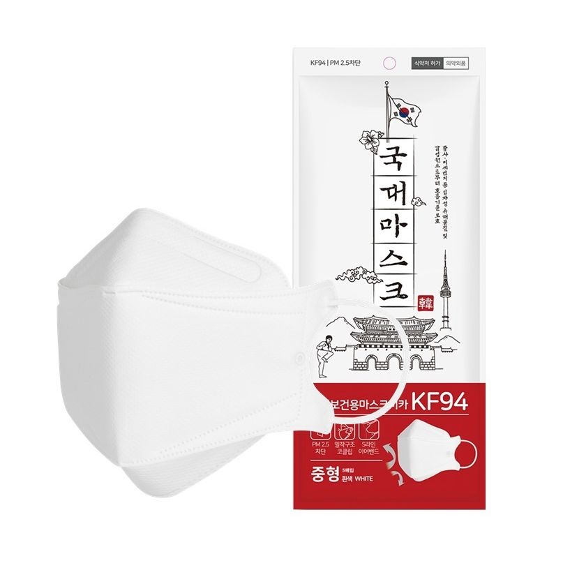 KOREA-MASK KF94 Medium- White (3D) - 1pc - Be Healthy USA