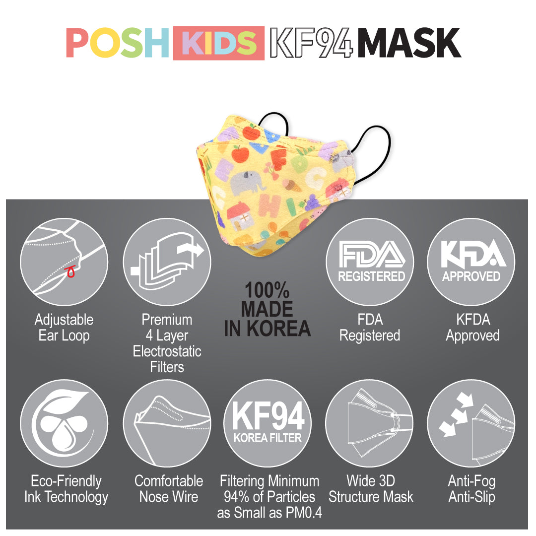 POSH KIDS KF94 Small Mask Little Letters - Yellow (KA07)