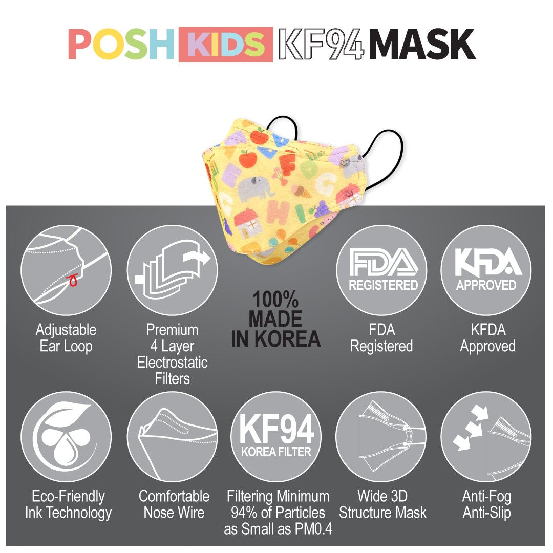 POSH KIDS KF94 Small Mask Little Letters - Yellow (KA07) - 1pc