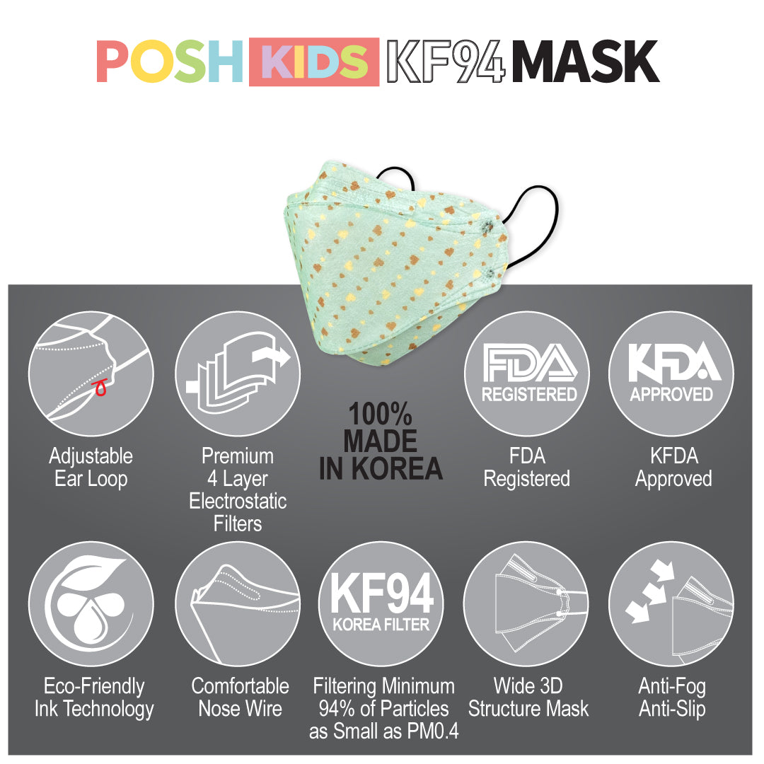 POSH KIDS KF94 Small Mask Little Hearts - Mint (KA10)