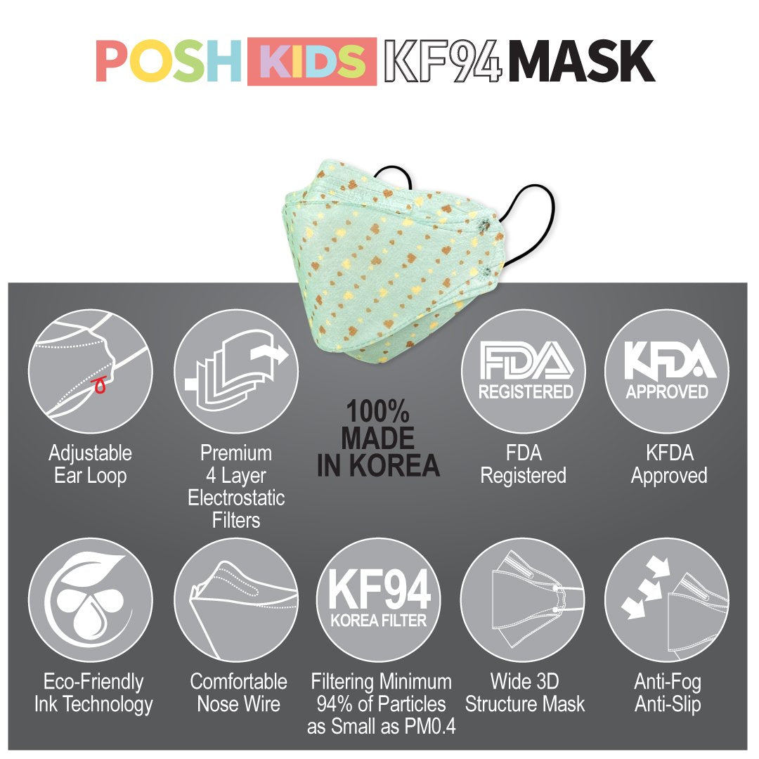 POSH KIDS KF94 Small Mask Little Hearts - Mint (KA10) - 1pc