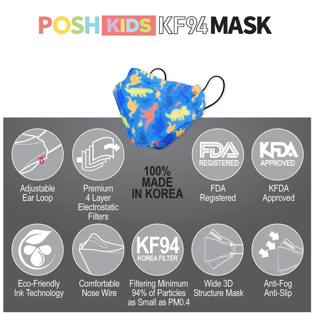 POSH KIDS KF94 Small Mask Little Dinos - Blue (KA18) - 1pc