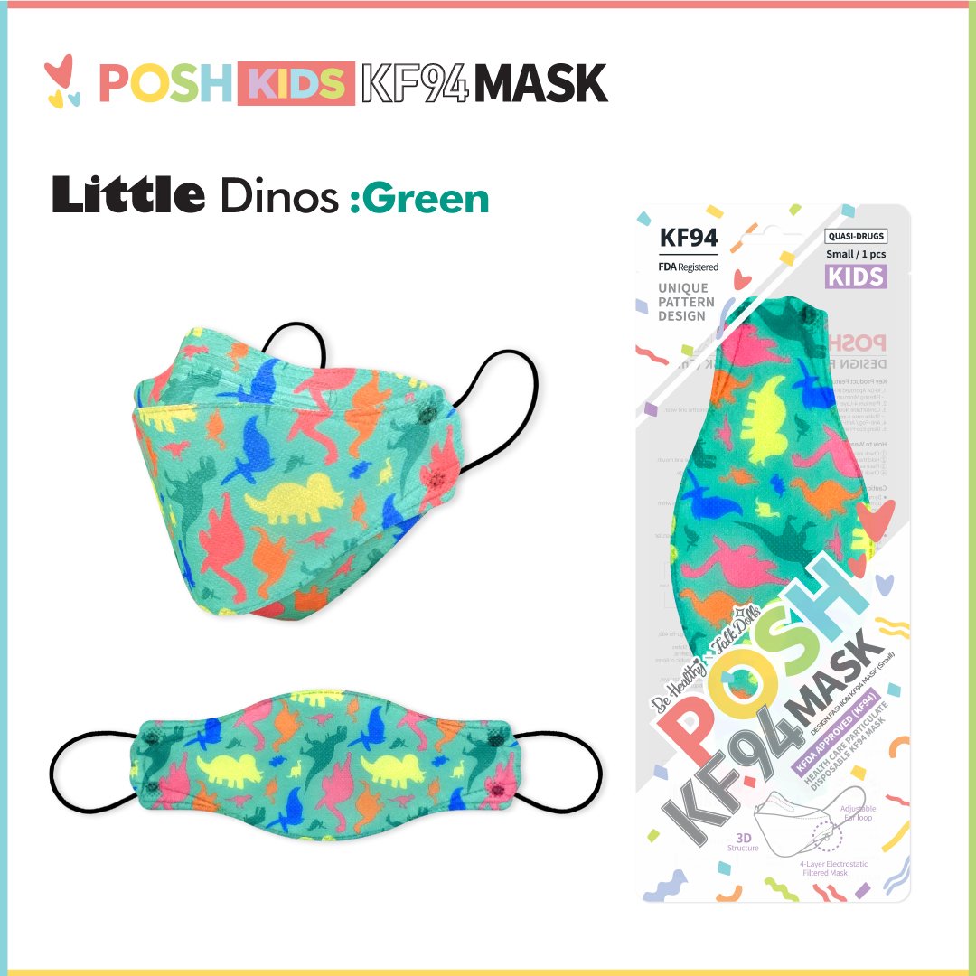 POSH KIDS KF94 Small Mask Little Dinos - Green (KA19) - 1pc