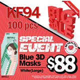 Special Blue KF94 3D Mask (Large White - Adult Size) - 100pcs Special * + Free Shipping
